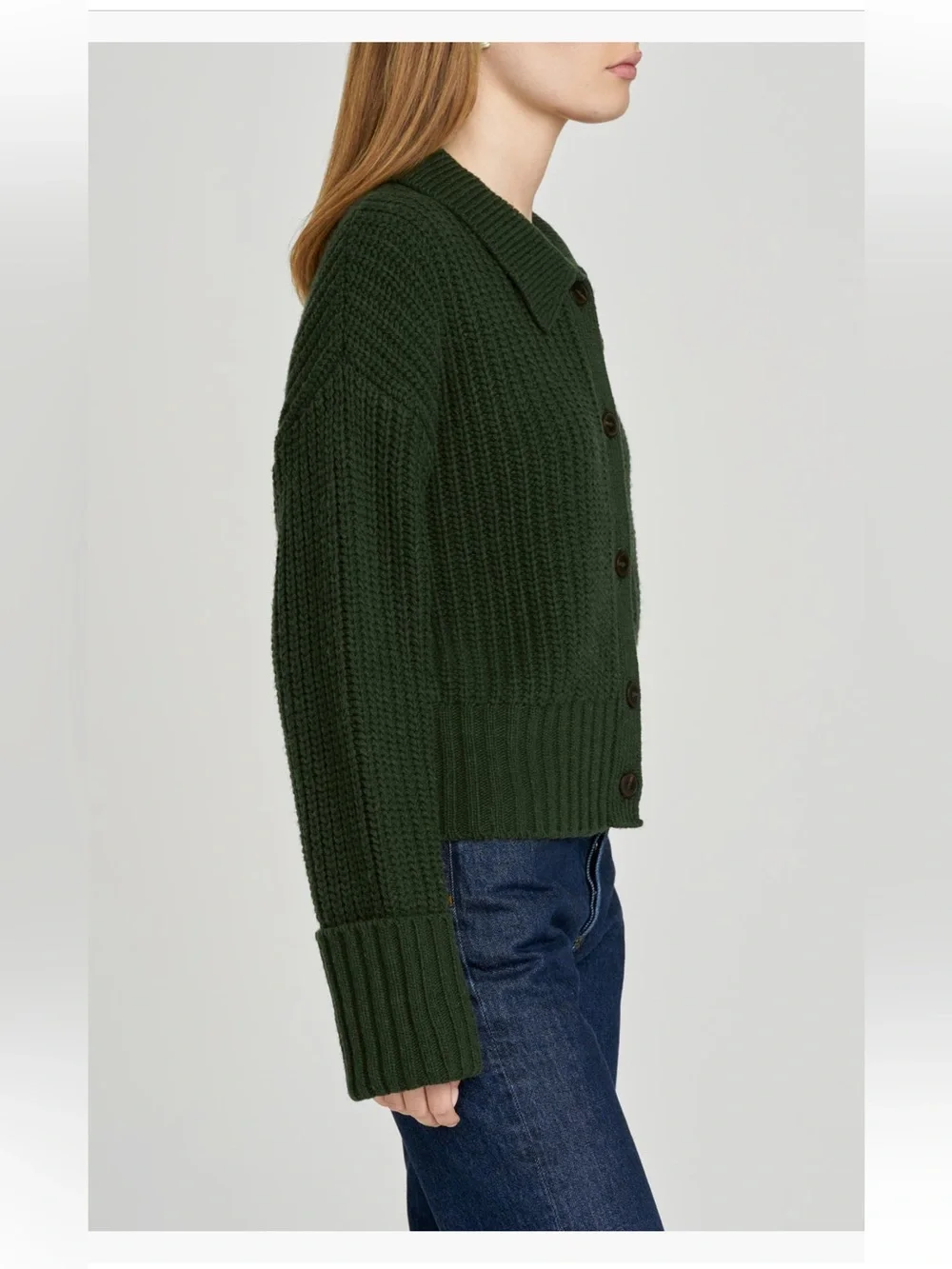 Wayf collared Button front Ribbed Cardigan forest green - Picture 3 of 7